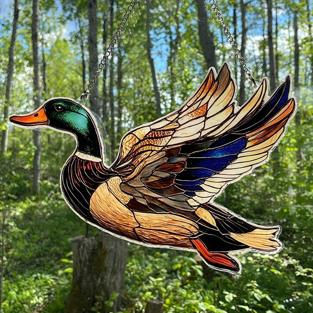 Suncatcher Acrylic Duck Bird Home Cottage Decor Faux Stained Glass 12”x8”